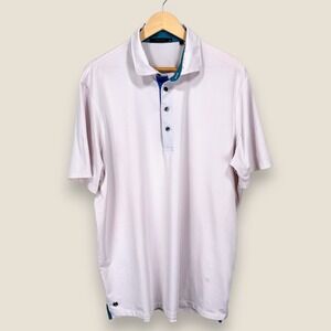 Greyson Performance Polo Shirt Men XL Pink White Striped Cutaway Stretch Wicking